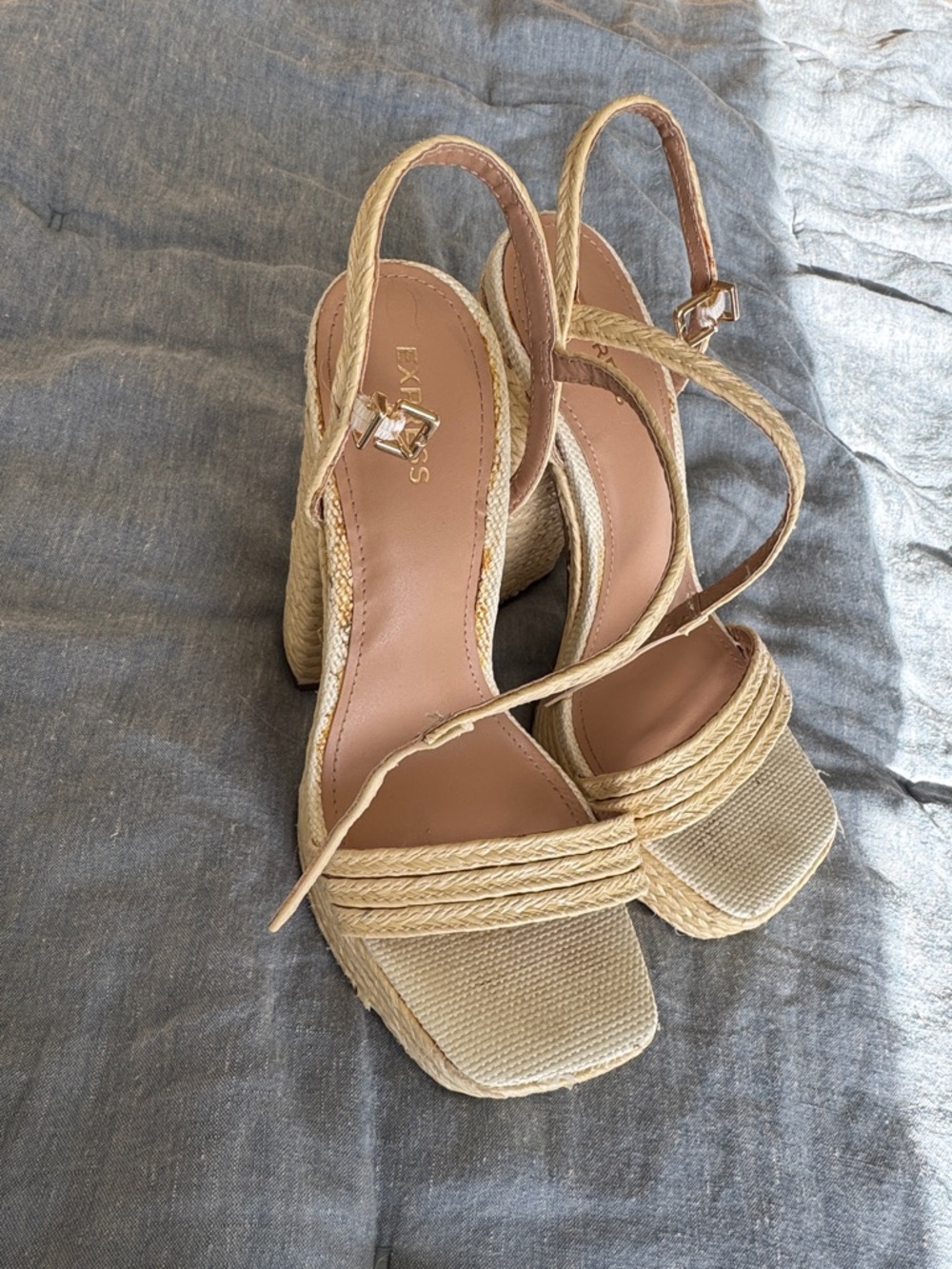 Express Beige Woven Slingback Wedge Sandals